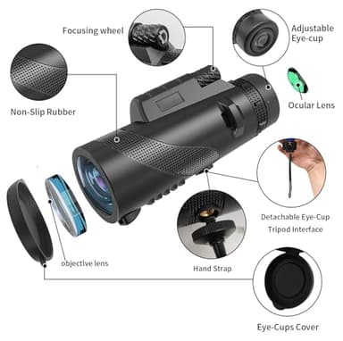 EOQIFJM 10x42 High-Powered Monocular for Adults - Military Grade Compact Monocular Telescope with Tripod, Lightweight & Waterproof Design&BAK4 Prism for Bird Watching, Hiking andWide Field of View - Image 3