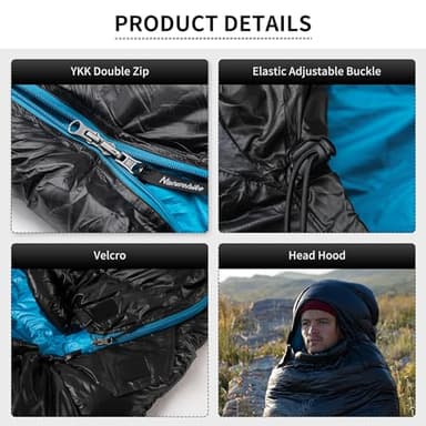 Naturehike Ultralight Down Sleeping Bag, 650FP Backpacking Sleeping Bag 3-4 Season for Adults, 32-42℉ Waterproof Sleeping Bags for Camping, Hiking, Traveling with Compression Sack - Image 3