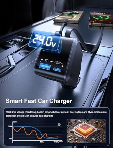 EWITGO Retractable Car Charger, Car Accessories, 72W Fast Charging USB C Car Charger with 4FT Retractable Cables and 2 Ports, for iPhone 16 15 14 13 12, Samsung etc Warm Grey - Image 5