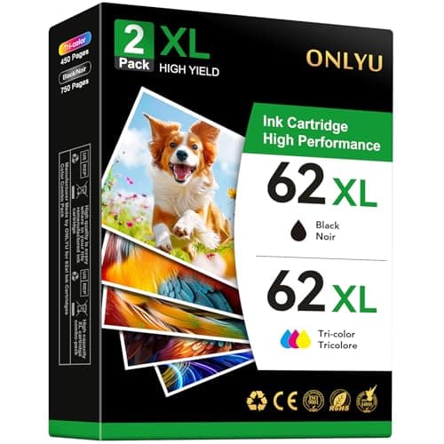 ONLYU Remanufactured for HP Ink 62 XL Cartridge Replacement for HP 62XL Ink Cartridge Combo Pack Works with Envy 7640 5660 5540 5640 7645 OfficeJet 5740 5745 250 200 Printer (1 Black, 1 Tri-Color) - Image 1