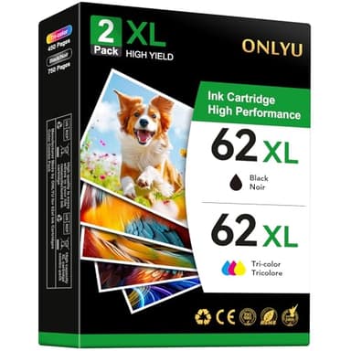 ONLYU Remanufactured for HP Ink 62 XL Cartridge Replacement for HP 62XL Ink Cartridge Combo Pack Works with Envy 7640 5660 5540 5640 7645 OfficeJet 5740 5745 250 200 Printer (1 Black, 1 Tri-Color) - Image 1