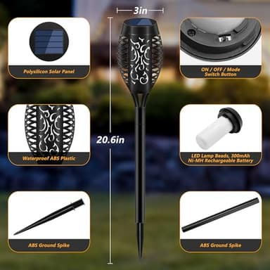 Uni PNR Solar Torch Lights for Garden Decor, 8 Pack 12 LED Solar Lights for Outside & 20.5'' Waterproof Solar Lights, Flame Torch Solar Lights Outdoor for Patio Path Yard Decorations - Image 6