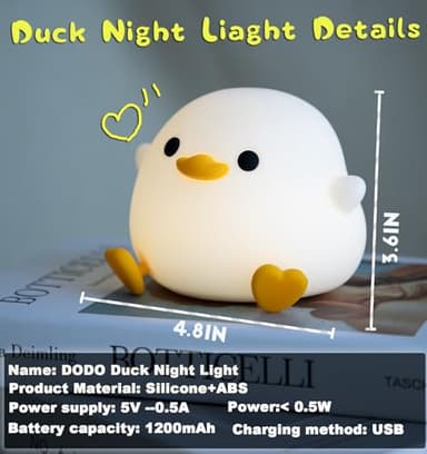 DREAMING MY DREAM Cute Duck Lamp,Do Do Duck Night Light,Silicone Squishy Nursery Bedside Lamp,USB Rechargeable Touch Table Lampfor Bedrooms, Living Room Decor Gift Toy - Image 7