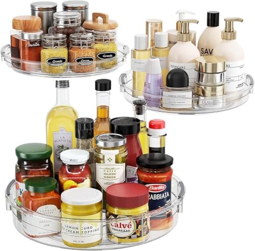 LAMU 3 Pack Lazy Susan Organizer Turntable for Cabinet, Rotating Condiment Organizer for Kitchen Pantry Organizers and Storage, Table Top, Fridge, Countertop, Spice Organization, 9.25'' 10.6'' 12'' - Image 1