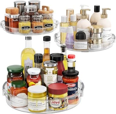 LAMU 3 Pack Lazy Susan Organizer Turntable for Cabinet, Rotating Condiment Organizer for Kitchen Pantry Organizers and Storage, Table Top, Fridge, Countertop, Spice Organization, 9.25'' 10.6'' 12'' - Image 1
