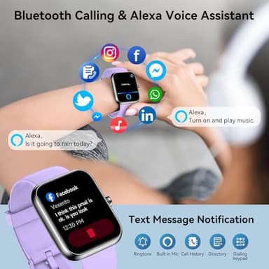 Smart Watch for Men Women, Alexa Built-in Fitness Tracker with Call Function & 1.83" HD Touchscreen, Heart Rate/Sleep Monitor, 100 Sport Modes, IP68 Waterproof, iOS Android Compatible (Purple) - Image 2