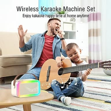 MEGUO Mini Karaoke Machine,Funny Toys Christmas Birthday Gifts for Kids Age 4-12 Girls,Boys,Adults, Karaoke Microphone Toys for 4,5,6,7,8,9,10,11,12+ Year Old Girls Boys (Beige 1 mic -Rainbow Lights) - Image 2