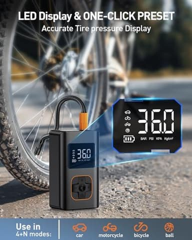 Tire Inflator Portable Air Compressor - 10000mAh Cordless Air Pump for Car Tires, 150 PSI Electric Bike Tire Pump with LED Light and Digital Pressure Gauge for Motorcycle, Auto, Ball, Bicycle (Art) - Image 8