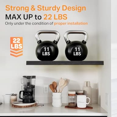 BAYKA Floating Shelves for Wall, Wall Mounted Rustic Wood Shelves for Bathroom, Bedroom, Living Room, Kitchen, Hanging Shelf for Books/Storage/Room Decor with 22lbs Capacity (Black, Set of 3, 15.7in) - Image 5