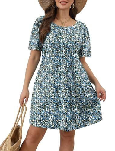 Dresses for Women Summer A Line Colorful Short Sleeve Keen Length T Shirts Cover Up Sundress L - Image 4