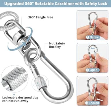 jenico Dog Tie Out Cable: 30 ft Dog Lead for Yard - Heavy Duty Chain Leash Outside for Small Large Dogs Up to 500 lbs - Outdoor Dog Runner Tether - Image 3