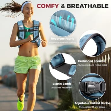 BAGAIL Weighted Vest, 5lbs/10lbs/12lbs/15lbs/20lbs/25lbs/30lbs Weight Vest with Detachable Phone Pouch, Rucking Vest for Women, Men, Walking, Weight Loss, Training, Running - Image 2