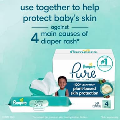 Pampers Baby Wipes Aqua Pure, 99% water-based wipes, Hypoallergenic and Unscented Baby Wipes, 672 Wipes Total (12 Flip-Top Packs) - Image 7