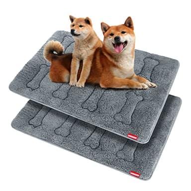 Dog Bed Crate Mat(36" X 23") 2 Pack, Soft Plush Dog Bed Pad Machine Washable Crate Pad, Grey - Image 1
