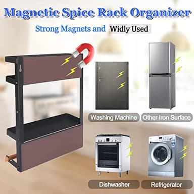 Dr.BeTree Magnetic Spice Rack for Refrigerator Magnetic Paper Towel Holder for Fridge Magnetic Shelf Magnetic Shelves Fridge Magnet Organizer Spice Rack Kitchen Organization Kitchen Storage Black - Image 6
