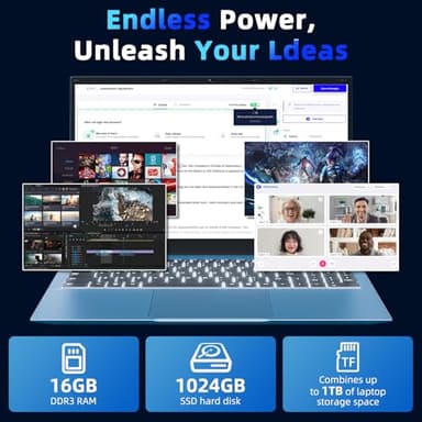 Naclud 15.6 Inch Laptop Computer, Windows 11 Laptops with 16GB RAM 1024GB SSD, Core i3-10100Y CPU(Up to 3.9GHz), Backlit Keyboard, 53.2WH Battery, WiFi 6, IPS FHD Display, 180° Viewing, HDMI, Type-C - Image 5