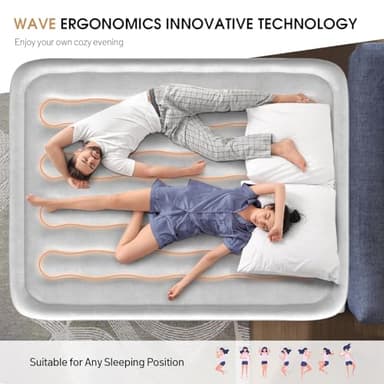 DIVON Air Mattress Queen with Built in Pump,Blow Up Mattress with Wave Pattern in 3 Mins,18'' Quick Inflatable Mattress, Luxury Airbed for Home&Camping,Black,660lbs - Image 2