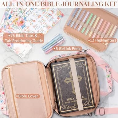 Bible Cover for Women Bible Case, Large Bible Bag w/Shoulder Strap, Bible Study Supplies Bible Journaling Kit Book Carrying Case with Bible Highlighters Tabs, Mothers Day Christian Gifts for Women - Image 2