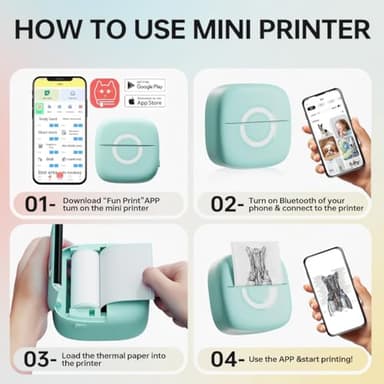 Mini Printer Sticker Thermal Printer with 3 Rolls Paper, Bluetooth Portable Phone Print Pods,Study Sticker Maker for Pictures, Photos, Journals, DIY, Compatible with Phone & Tablet - Image 4