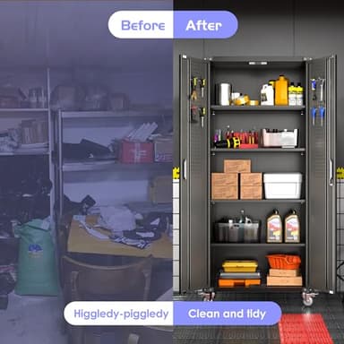 Aobabo Upgraded 72" H Garage Storage Cabinets with Wheels,Metal Storage Cabinets with Door Pegboard for Garage Home Office Storage,Assembly Required, Black - Image 4