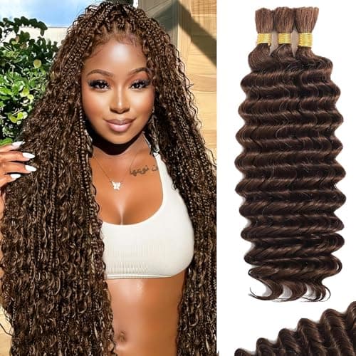 Human Braiding Hair for Boho Braids 24 Inch 120g Color 4 Deep Wave Boho Human Hair Curly Braiding 100% 12A Virgin Curls Bulk No Weft Bohemian Bundles Extensions for Knotless Braids Chocolate Brown