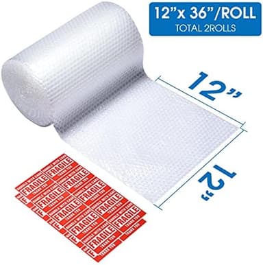 Bubble Cushioning Wrap Roll, Sumono 12 Inch x 72 Feet Total [2 Rolls of 36 Feet] Bubble Roll Perforated 12 Inch Included 20 Fragile Sticker Label - Image 7
