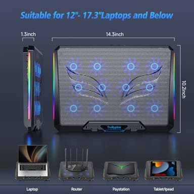 Trullypine Laptop Cooling Pad with 12 Quiet Fans, Slim Portable for 12-17.3 Inch Laptop Cooler Stand with 5 Height Adjustable, Ergonomic Gaming Cooling Fan Pad with Two USB Ports & Phone Holder (Gear) - Image 2
