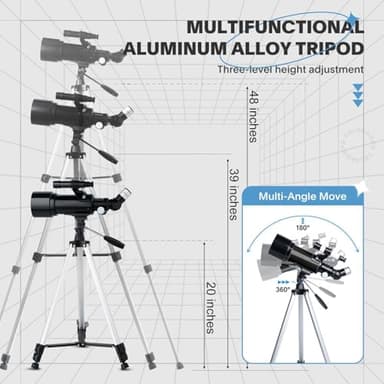 Telescope 70mm Aperture 500mm - Portable Catadioptric Telescopes for Kids & Adults AZ Mount Fully Multi-Coated Optics, with Tripod Phone Adapter, Wireless Remote, Carrying Bag Black - Image 5