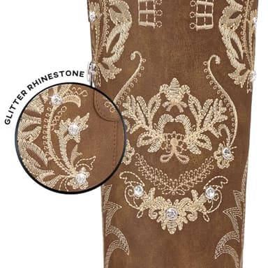 Dixhills Brown Cowboy Boots for Women - Wide Calf Knee High Cowgirl Boots, Glitter Sparkly Rhinestone Western Country Boots with Classic Embroidery, Pointed Toe Pull On Zipper Retro Boots Size 7.5 - Image 3