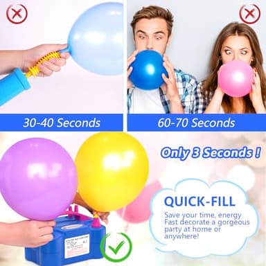 IDAODAN Electric Balloon Pump, Portable Electric Balloon Blower Machine Balloon Air Pump Dual Nozzle Rose Red 110V 600W Balloon Inflator for Party Decorations - Image 4