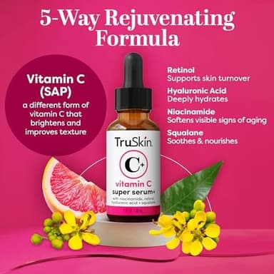 TruSkin Vitamin C Super Serum for Face – All-in-One Anti-Aging Serum with Vitamin C, Retinol, Niacinamide, Hyaluronic Acid & Squalane – Improve Appearance of Dark Spots, Firmness & Texture, 2 Fl Oz - Image 4