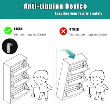 Xixini Shoe Storage Cabinet for Entryway with 3 Flip Drawers, Sturdy Wood Hidden Shoe Storage, Freestanding Narrow Slim Shoe Organizer for Front Door Entrance, Living Room, Hallway, Bedroom, Black - Image 7