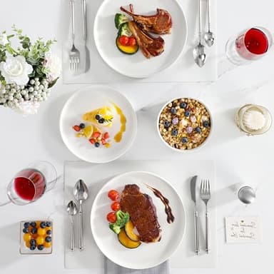 MALACASA 24 Pieces Porcelain Dinnerware Set, Modern White Dish Set for 8, Premium Serving Plates and Bowls Sets, Chip and Scratch Resistant Dishware Sets Kitchen Dishes Dining Ware Set, Series LEAH - Image 8