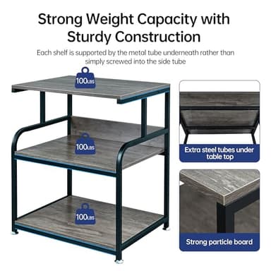 Fannova Large Printer Stand Table 23.6 x18.9 x 30 Inches with Height Adjustable Storage Shelf, 3 Tier Rolling Printer Cart with Wheels for Home Office, Gray - Image 3