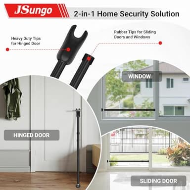 JSungo 2-in-1 Sliding Door Security Bar, Upgrade Doors Stoppers Security, Heavy-Duty Door Jammer Doors Stopper for Sliding Window, Adjustable Door Jammer for Home, Apartment, and Hotel, Black, 1 Pack - Image 2