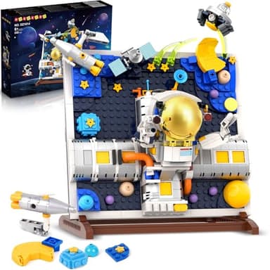 HOGOKIDS Space Building Toys for Kids - 540 PCS Astronaut Building Block Set with Stand, 3D Space Painting Frame for Children's Room Décor, Gift for Boys Girls Age 6 7 8 9 10 Years Old - Image 1