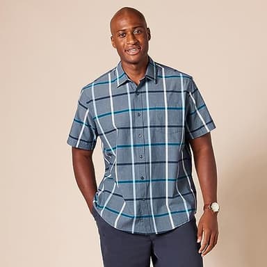 Amazon Essentials Men's Regular-Fit Short-Sleeve Poplin Shirt, Denim Large Plaid, X-Large - Image 6