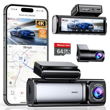 Affver 4K Dash Cam Front and Rear, Built-in 5G WiFi GPS, 64GB Card Included, 3.59'' IPS Screen Dash Camera for Cars, Dual Dashcam with G-Sensor, Loop Recording, WDR, Night Vision, 24H Parking Monitor - Image 1