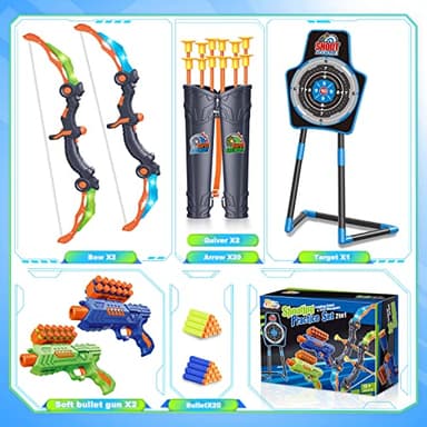 SpringFlower 2 Bow and Arrow Sets with LED Light-up,2 Foam Dart Guns for Kids 5 6 7 8 9 10+ Years Old, Archery Set with Standing Target for Boys & Girl, for Kids - Image 2