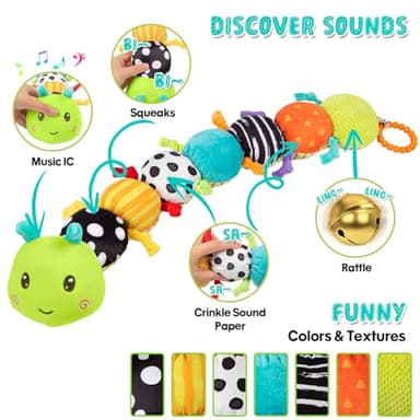 Baby Stuffed Animal Toys for 0-6 6-12 Months, Baby Musical Caterpillar Tummy Time Toys for Babies 3 6 9 12 18 Months, Newborn Infant Sensory Toys Gifts for 1 2 Year Old Boys Girls - Image 5