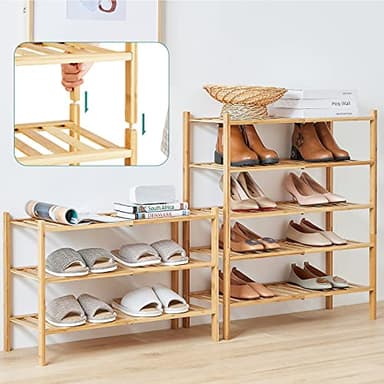 viewcare 5-Tier Bamboo Shoe Rack for Entryway, Stackable | Foldable | Natural, Shoe Organizer for Hallway Closet, Standing Shoe Racks for Indoor Outdoor - Image 6