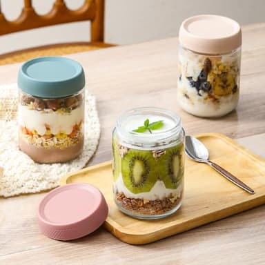 NETANY 6-pack 16 oz Overnight Oats Containers with Lids, Glass jars with Airtight Lids, Wide mouth Mason Salad jars, Glass Food Storage Containers for Snacks Yogurt Spice Sugar - Image 6