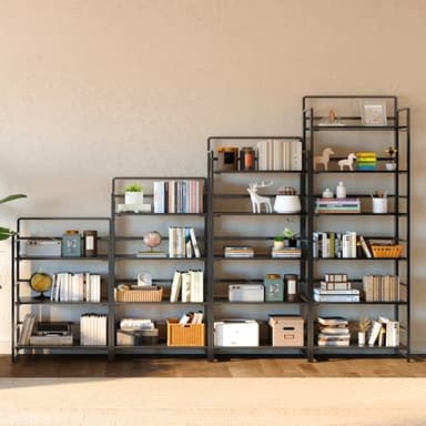 4NM No Assembly 6 Tiers Folding Bookshelf Storage Shelves Vintage Bookcase Standing Racks Study Organizer Home Office (All Black) - Image 5
