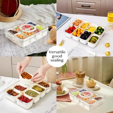 Dunruz Snackle Box Container,Portable Snack Box 8 Compartment Divided Serving Tray with Lid and Handle,Clear Storage Organizer for Fruit Candy Nuts Veggie-Perfect for Road Travel Party（1 Pack） - Image 6