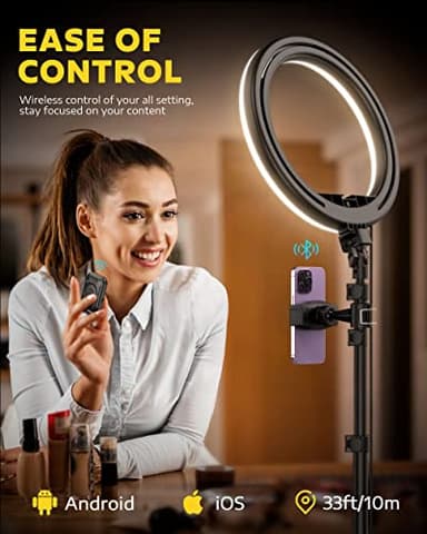 Kaiess 10.2" Selfie Ring Light with 65" Adjustable Tripod Stand & Phone Holder for Live Stream/Makeup, Upgraded Dimmable LED Ringlight for Tiktok/YouTube/Zoom Meeting/Photography (RGB) - Image 6