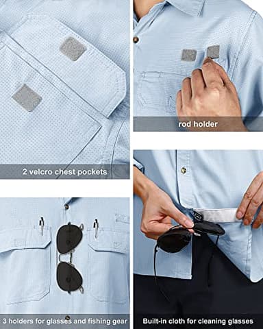 33,000ft Men's UPF 50+ UV Short Sleeve Hiking Fishing Shirt Quick Dry Cooling PFG Sun Protection Shirt for Travel Safari Light Blue - Image 3