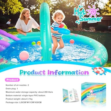 SULIFEEL Mermaid Inflatable Play Center Kiddie Pool with Slide and Sprinkler for Children, 96''x59''x39'' Baby Pool for Backyard and Garden, Free Inflatable Pump - Image 5