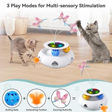 Xuyub 3in1 Interactive Cat Toys Moving Ambush Feather, Spinning Butterfly, Track Balls, Rechargeable Automatic Activated Kitten Toys for Indoor Cats, Cat Feather Toy for All Breeds - Image 3