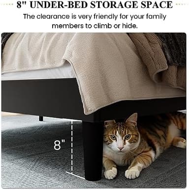 SHA CERLIN Queen Size Velvet Bed Frame with Vertical Channel Tufted Wingback Headboard, Upholstered Platform Bed with Wood Slats, No Box Spring Needed, Easy Assembly, Black - Image 8