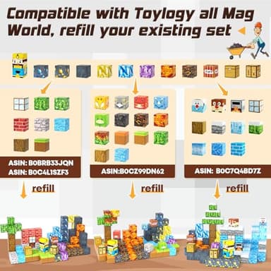 Magnetic Blocks-Build Mine Magnet World Pickaxe Edition Mine Pickaxe Caverns Kids Games Toddler Toys Magnetic Tiles for Boys & Girls Age 3-4 4-5 6-8, Sensory Outdoor Toys for Kids for 3+ - Image 3